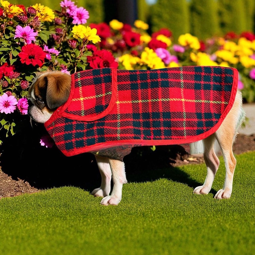 Vintage Mid Century Wool Plaid Dog Sweater Jacket S-M